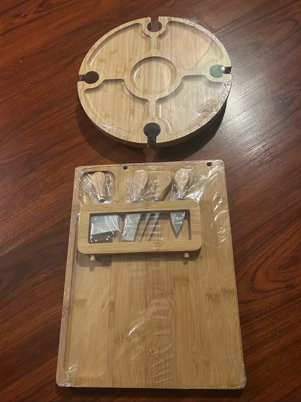 New Bamboo Wine Picnic Table & Charcuterie Boards Bundle of 2 Set